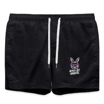 Apres Ski Haserl Hüttengaudi Skifahrerin Skihaserl - Badeshorts - Schwarz - Vorne - AI Model Male 185 light (185cm)