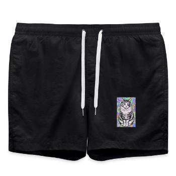 Katze - Badeshorts - Schwarz - Vorne - AI Model Male 185 light (185cm)