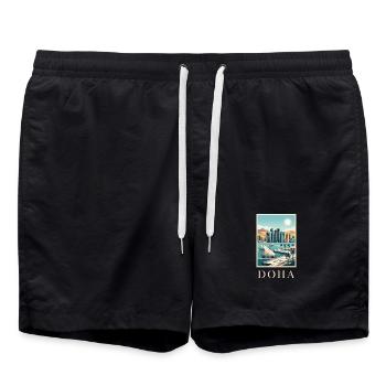 Doha Waterfront Cityscape Katar Reiseplakat - Badeshorts - Schwarz - Vorne - AI Model Male 185 light (185cm)