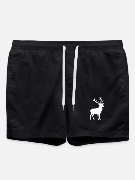 Hirschsilhouette Weiß Waldnatur - Badeshorts - Schwarz