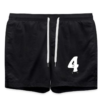 Lustige Vier: Minimalistische Ziffer 4 | Vierter - Badeshorts - Schwarz - Vorne - AI Model Male 185 light (185cm)