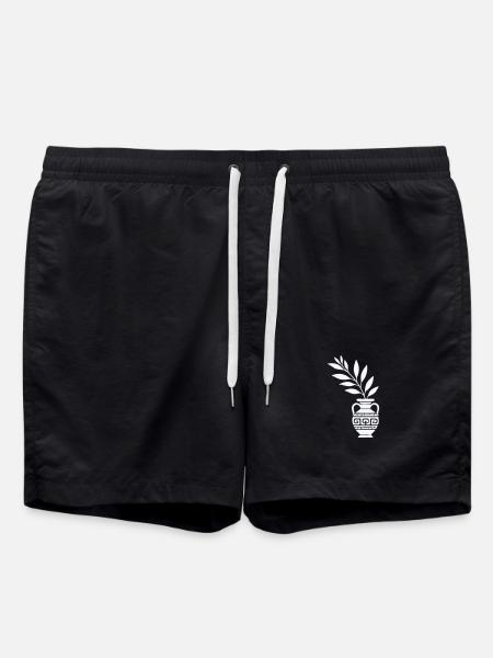 Antique Vase with Leaf Branches - Swim Trunks - black