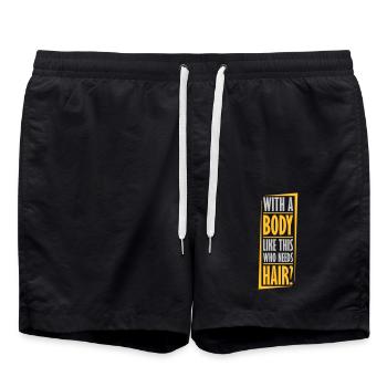 Who Needs Hair Spruch - Badeshorts - Schwarz - Vorne - AI Model Male 185 light (185cm)