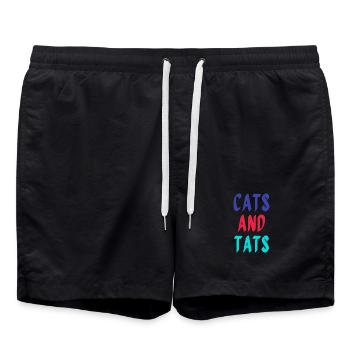 Chats et Tatouages Pop Coloré - Short de bain - noir - Devant - AI Model Male 185 light (185cm)