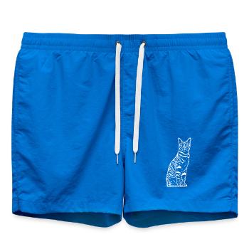 Katze weiß Silhouette Geschenk Katzenliebhaber - Badeshorts - Cobalt blue - Vorne