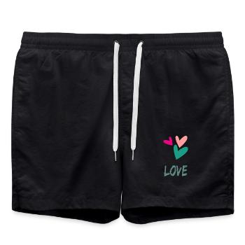 VALENTINE'S DAY. Bachelorette party. I LOVE YOU. I LOVE YOU. LOVE - Swim Trunks - black - Front - AI Model Male 185 light (185cm)