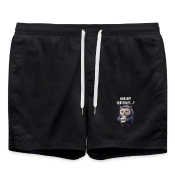 Morgenmuffel Eule mit Hoodie & Kaffee – Lustig - Badeshorts - Schwarz - Vorne - AI Model Male 185 light (185cm)