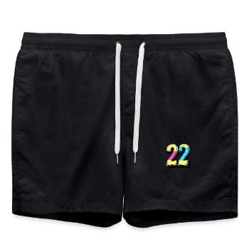 22 Number Comic - Swim Trunks - black - Front - AI Model Male 185 light (185cm)