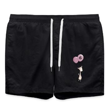 Kleine Giraffe mit Ballon 6. Geburtstag - Badeshorts - Schwarz - Vorne - AI Model Male 185 light (185cm)