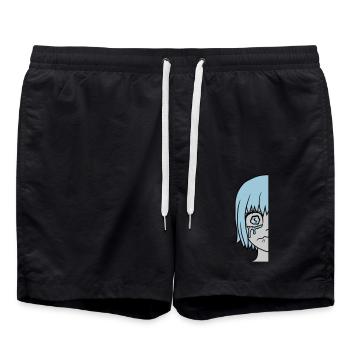 Half sad girl face - Swim Trunks - black - Front - AI Model Male 185 light (185cm)