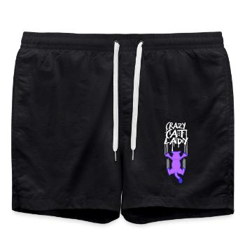 Chat fou Dame Texte Folle Femme Chats Amour - Short de bain - noir - Devant - AI Model Male 185 light (185cm)