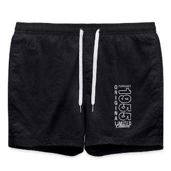 70th Birthday Gift Husband Original February 1955 - Swim Trunks - black - Front - AI Model Male 185 light (185cm)