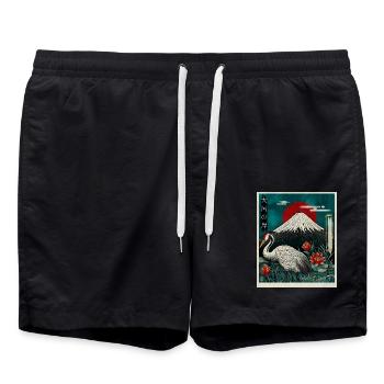 Rotkronenkranich und Mount Fuji - Badeshorts - Schwarz - Vorne - AI Model Male 185 light (185cm)