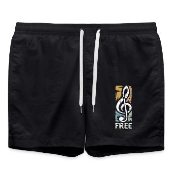 clef Free – music in vintage style - Swim Trunks - black - Front - AI Model Male 185 light (185cm)