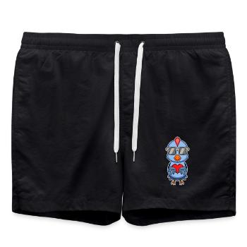 Chicken with sunglasses and heart - chicken love - Swim Trunks - black - Front - AI Model Male 185 light (185cm)