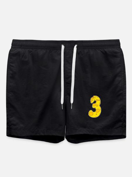 Number 3 - Three - Third - Swim Trunks - black