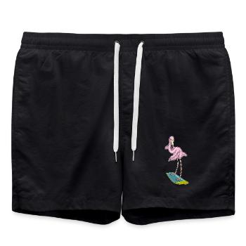 Été de surf sur planche de surf au flamant rose - Short de bain - noir - Devant - AI Model Male 185 light (185cm)