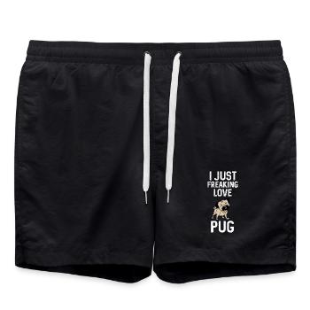 I Just Freaking Love Pug – Mops Lover - Badeshorts - Schwarz - Vorne - AI Model Male 185 light (185cm)