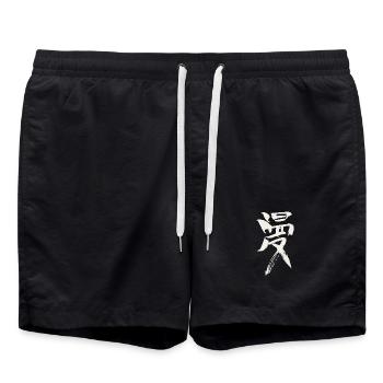 Manga (Comic) Japanisches Schriftzeichen  - Badeshorts - Schwarz - Vorne - AI Model Male 185 light (185cm)