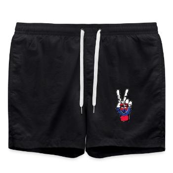 Slovakia Flag Peace Victory Symbol Used - Swim Trunks - black - Front - AI Model Male 185 light (185cm)