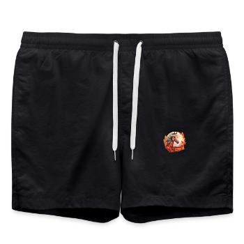 Herbstpferde im Sunset: Stute & Hengst im - Badeshorts - Schwarz - Vorne - AI Model Male 185 light (185cm)
