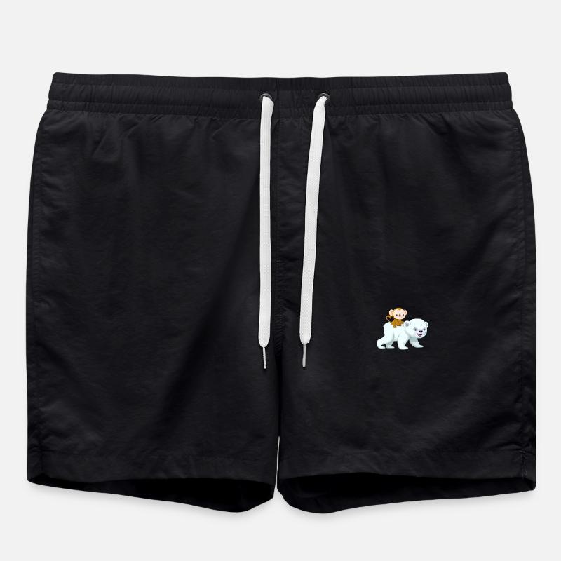 Chimpanzee rides polar bear, adventurous - Swim Trunks - black