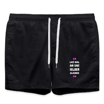 Lass mal an uns selber glauben - Badeshorts - Schwarz - Vorne - AI Model Male 185 light (185cm)