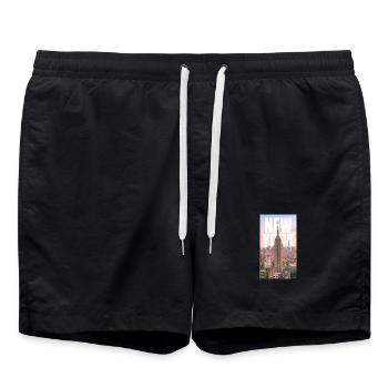 New York Skyline Großschrift - Badeshorts - Schwarz - Vorne - AI Model Male 185 light (185cm)