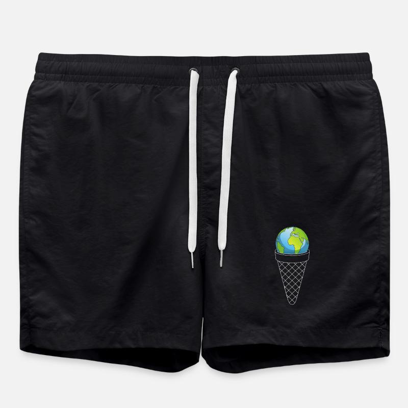 Planet Erde und Eiscreme - Badeshorts - Schwarz