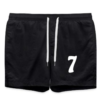 Sieben: Minimalistische Ziffer 7 | Siebter - Badeshorts - Schwarz - Vorne - AI Model Male 185 light (185cm)