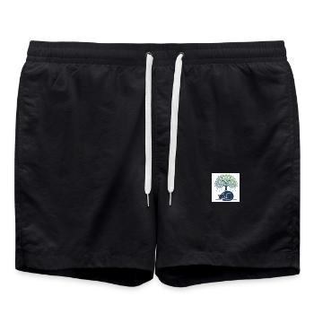 Chat dormeur sous arbre swirl - Short de bain - noir - Devant - AI Model Male 185 light (185cm)