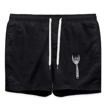 Funny cartoon spork with face - Swim Trunks - black - Front - AI Model Male 185 light (185cm)