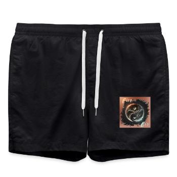 Fire & Yin Yang – Balance of the Elements - Swim Trunks - black - Front - AI Model Male 185 light (185cm)