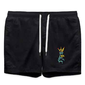 Chess Figure Graffiti with Crown – Street Art - Swim Trunks - black - Front - AI Model Male 185 light (185cm)