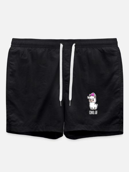 Cute AF Lama Baby oder Alpaka - Badeshorts - Schwarz