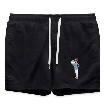 Kaffee-Nurse: Cartoonpflegerin im Dienst - Badeshorts - Schwarz - Vorne - AI Model Male 185 light (185cm)