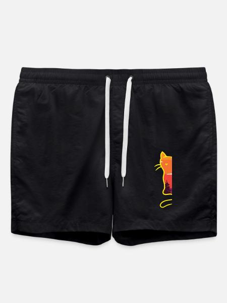 Retro Vintage Wald Retro Katze 80er minimalistisch - Badeshorts - Schwarz