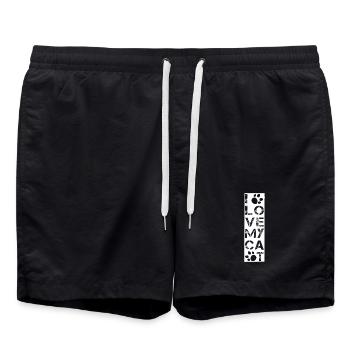 I Love My Cat, Tier Tatzen, Besitzer - Badeshorts - Schwarz - Vorne - AI Model Male 185 light (185cm)