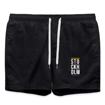 Stockholmer Stadtlogo-Design - Badeshorts - Schwarz - Vorne - AI Model Male 185 light (185cm)