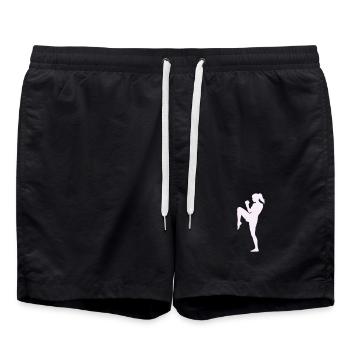 Coup de pied dynamique féminin en arts martiaux - Short de bain - noir - Devant - AI Model Male 185 light (185cm)
