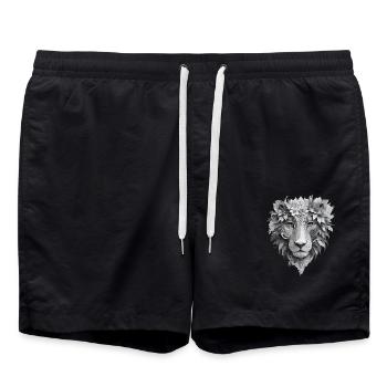 Löwenkopf mit Blumen - Badeshorts - Schwarz - Vorne - AI Model Male 185 light (185cm)