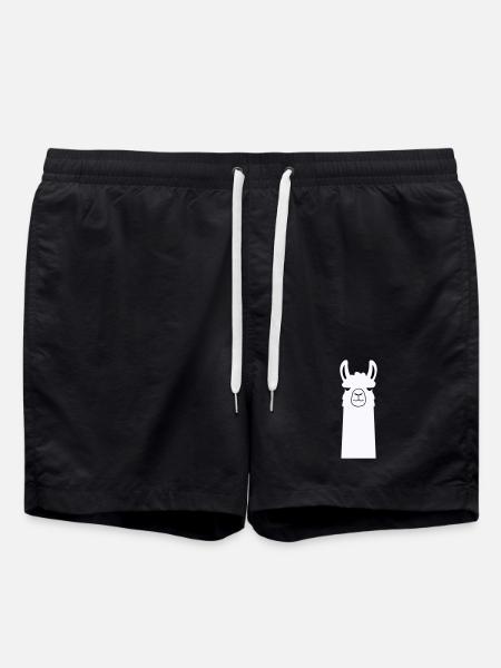 Adorable Cartoon Llama - Swim Trunks - black