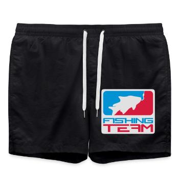 fishing team sport logo red blue caught fish - Swim Trunks - black - Front - AI Model Male 185 light (185cm)