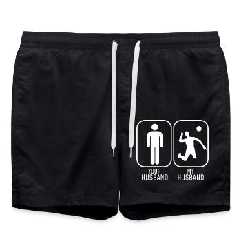 My husband volleyball gift daddy father - Swim Trunks - black - Front - AI Model Male 185 light (185cm)