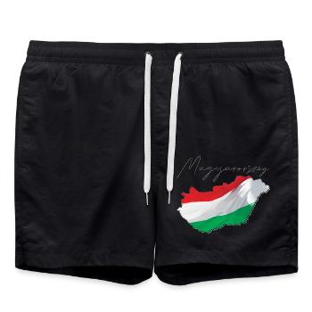 Drapeau de la Hongrie sur la carte de la Hongrie HU - Short de bain - noir - Devant - AI Model Male 185 light (185cm)