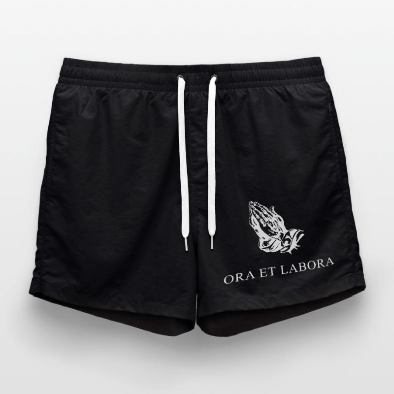 pray and work Latin white Swim Trunks
