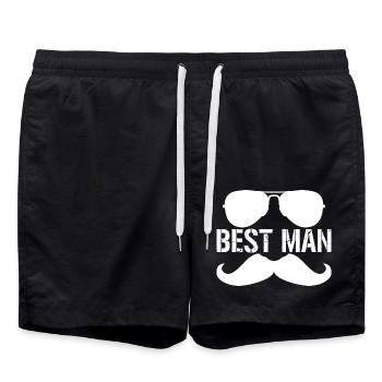 Bester Mann - Schnurrbart & Monocole Bachelor Party Geschenk - Badeshorts - Schwarz - Vorne - AI Model Male 185 light (185cm)