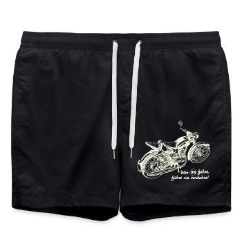 RT 125 - DDR Oldtimer Motorrad Ostalgie - Badeshorts - Schwarz - Vorne - AI Model Male 185 light (185cm)