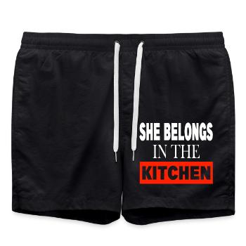 She belongs in the Kitchen - Badeshorts - Schwarz - Vorne - AI Model Male 185 light (185cm)