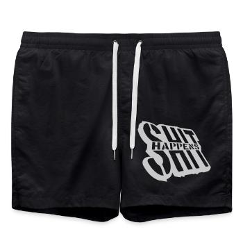 Witz Shit happens Humor - Badeshorts - Schwarz - Vorne - AI Model Male 185 light (185cm)